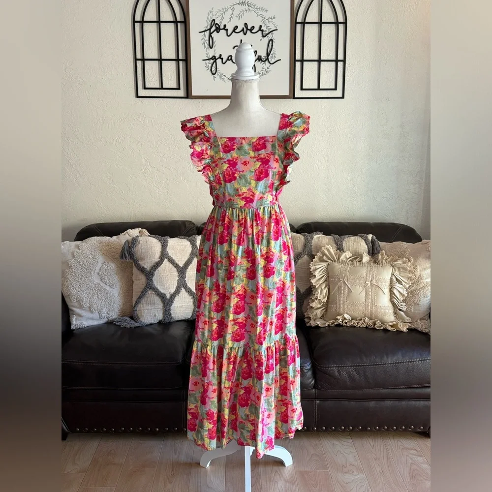 Peyton & Parker Women's Short Sleeve Floral Print Maxi Dress Size L Boho Summer